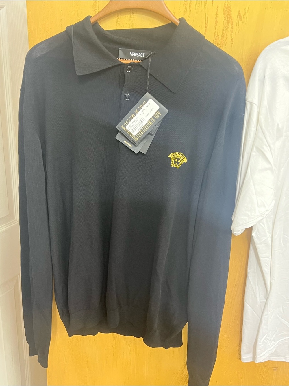 Versace Black Long-Sleeve Polo with Gold Medusa Emblem